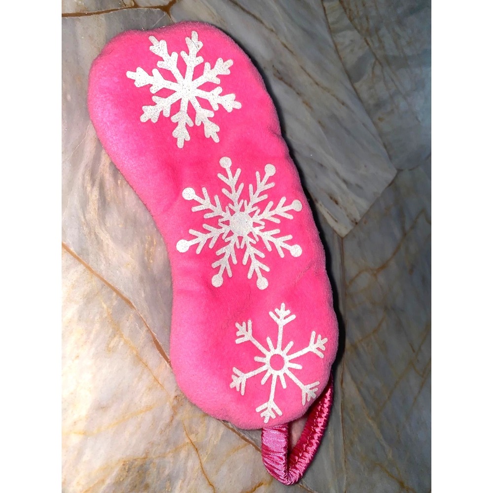 Hot Pink Snowflake Plush Sleep Mask Satin Back Elastic Strap One Size Winter